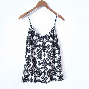 🌿 LOFT Boho Aztec Pattern Black and White Linen Top